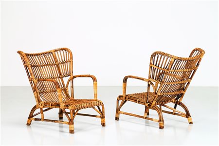 BONACINA VITTORIO Coppia di poltrone in giunco, anni 50. -. Cm 77,00 x 90,00...