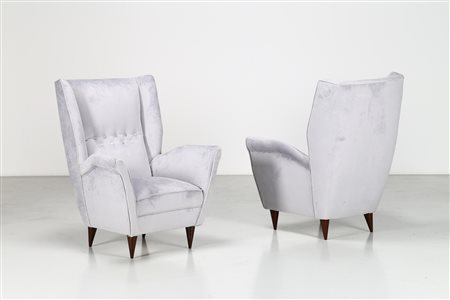 ISA BERGAMO Coppia di poltrone in legno e tessuto, anni 50 . -. Cm 76,00 x...