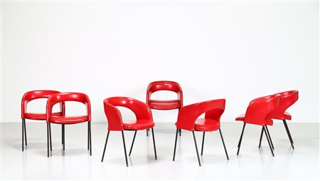 RINALDI GASTONE Otto poltroncine in tondino di metallo e sky modello P34, per...