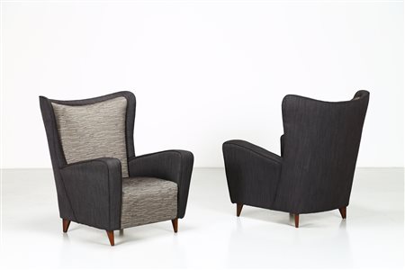 PARISI ICO (1916 - 1996) Attrib. Coppia di poltrone in legno e tessuto, anni...