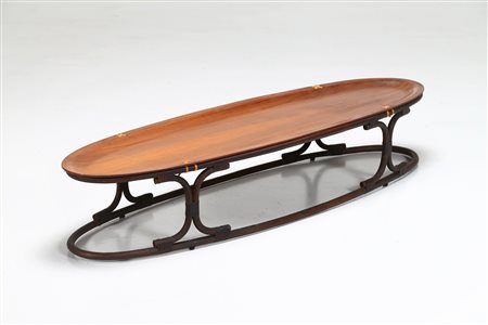 MANIFATTURA ITALIANA Tavolino in legno e bamboo, anni 60. -. Cm 141,00 x...