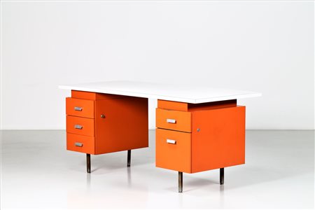 NELSON GEORGE (1908 - 1986) Scrivania in legno e formica, metallo laccato e...