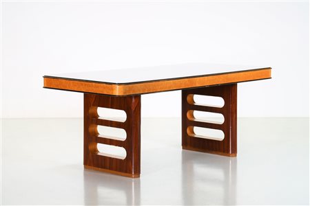 BORSANI OSVALDO (1911 - 1985) Tavolo in mogano con piano in cristallo, anni...