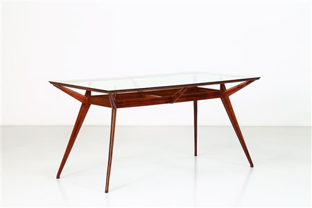 CAVATORTA SILVIO Tavolo in mogano con piano in cristallo anni 50. -. Cm...