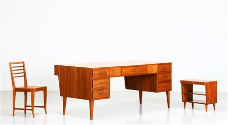 PONTI GIO' (1891 - 1979) Scrivania, dattilo e sedia in legno grissinato, per...