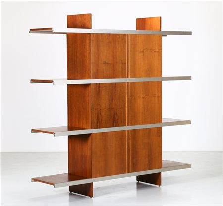 MANGIAROTTI ANGELO (n. 1921) Libreria in noce e alluminio, mod Multiuso per...