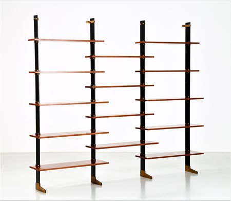 GARDELLA IGNAZIO (1905 - 1999) Libreria in metallo laccato, ottone e piani in...