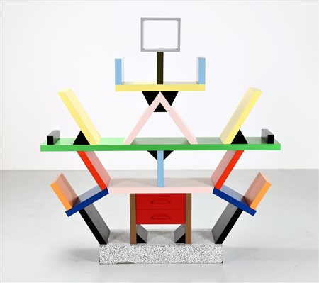 SOTTSASS ETTORE (1917 - 2007) Libreria da centro in legno e laminato...