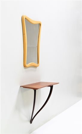 MANIFATTURA ITALIANA Consolle in teak con specchiera, anni 50. -. . Misura...