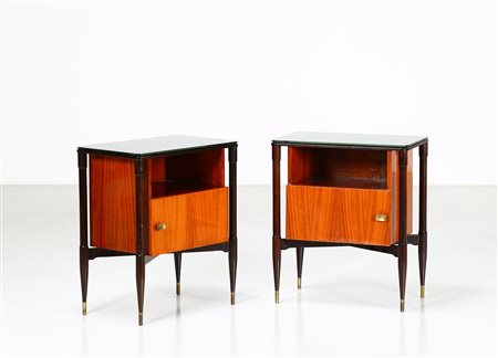 MANIFATTURA ITALIANA Coppia di comodini in palissandro, legno ebanizzato e...