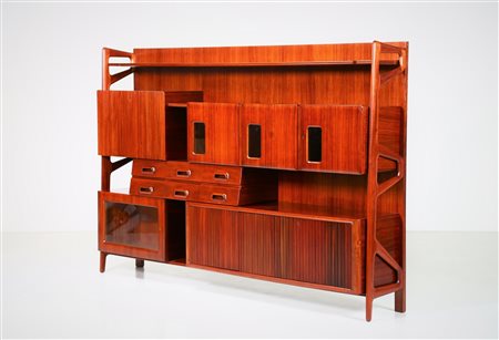 CAVATORTA SILVIO Mobile credenza in palissandro, mogano e piani in vetro,...