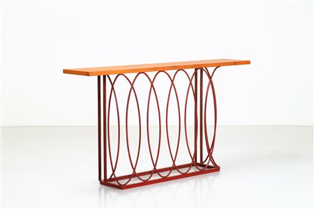 ANONIMO Consolle in ferro laccato e piano in legno, anni 50. -. Cm 180,00 x...