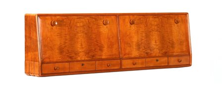 PONTI GIO' (1891 - 1979) Attrib. Credenza sospesa in noce, interni e piani in...
