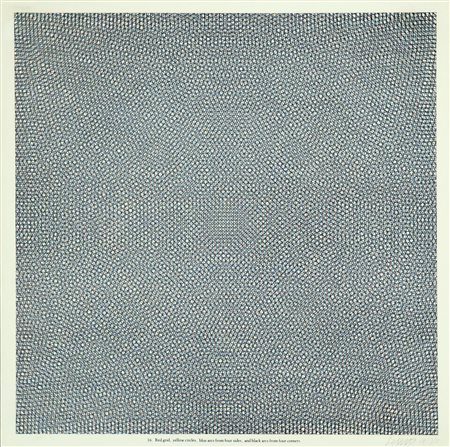 LEWITT SOL (1928 - 2007) Red grid, yellow circles, blue arcs from four sides...