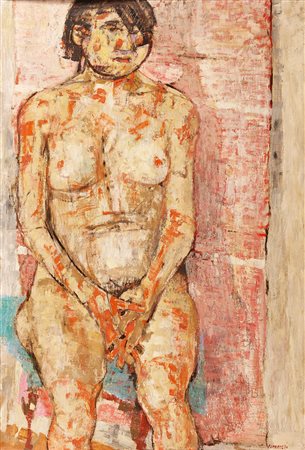 PIRANDELLO FAUSTO (1899 - 1975) Nudo seduto. 1951. Olio su cartone. Cm 70,00...