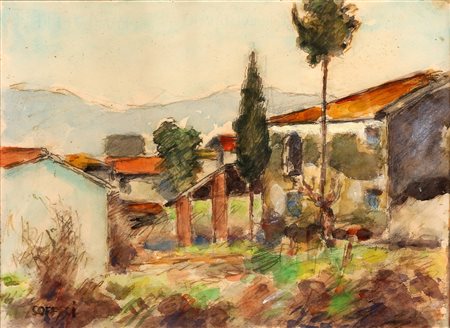 SOFFICI ARDENGO (1879 - 1964) Poggio a Caiano. . Acquarello su carta. Cm...