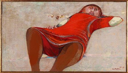 PLATTNER KARL (1919 - 1986) Ragazza distesa. Olio su tela . Cm 50,00 x 30,00....