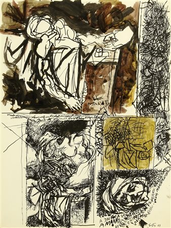 GUTTUSO RENATO (1912 - 1987) La mort de Marat d'après David. 1959. Tecnica...