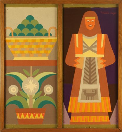 DEPERO FORTUNATO (1892 - 1960) Dittico.Composizione con costume tipico, vaso...