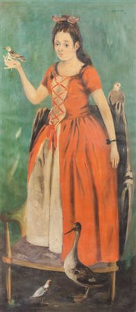 LEONARDO SPREAFICO (1907-1974) Signorina in costume 1941olio su tela cm...