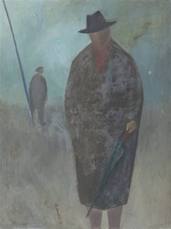 FRANCO VILLORESI (1920-1975) Uomini nella nebbia (probabilmente 1955)olio su...