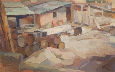 MINO DELLE SITE (1914-1996) Il cantiere (probabilmente 1948)olio su tavola cm...
