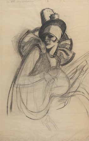 MARCELLO DUDOVICH (1878-1962) Figura femminile carboncino su carta su tavola...