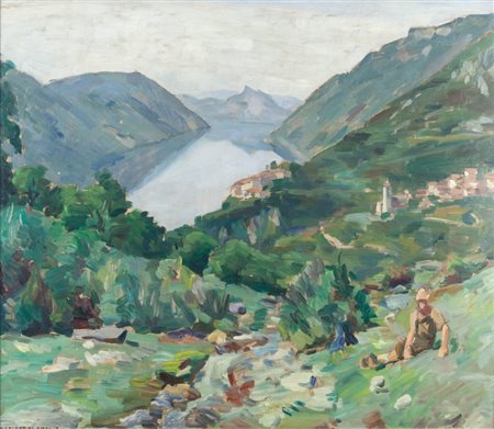 UGO CELADA (1895-1995) Senza titolo (Paesaggio)olio su tavola cm...