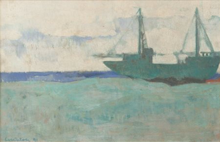 DOMENICO CANTATORE (1906-1998) Senza titolo (Barca) 1991olio su tavola cm...