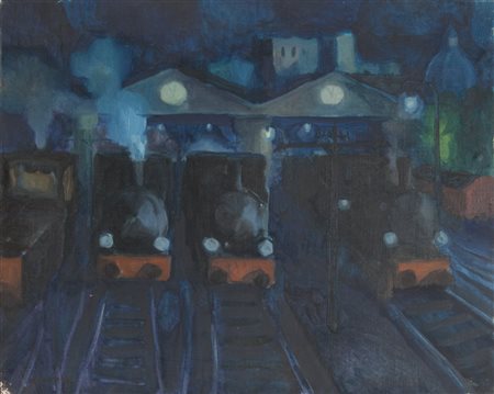 ELIANO FANTUZZI (1909-1987) Locomotive 1949olio su tela cm 50x60firmato,...