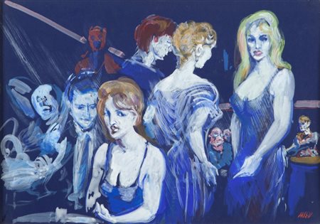 ALIGI SASSU (1912-2000) Figure al bar (fine anni 60)tecnica mista su cartone...