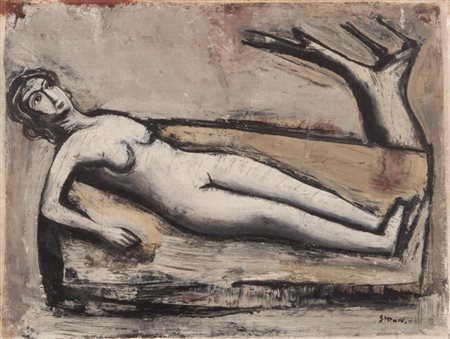 MARIO SIRONI (1885-1961) Nudo disteso con albero 1944 circaolio e tempera su...