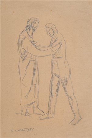 CARLO CARRA' (1881-1966) L'incontro 1951disegno su carta intelata cm...