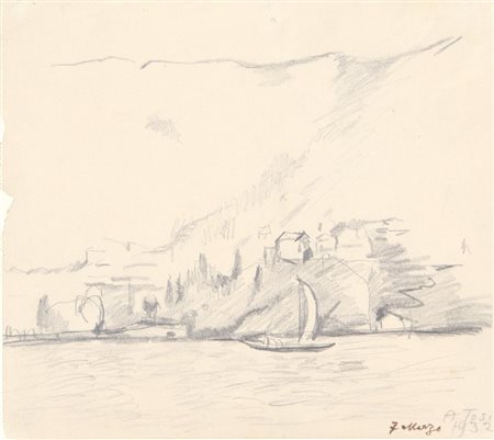 ARTURO TOSI (1871-1956) Lago con barca, Pallanza 1932 (prima metà anni...