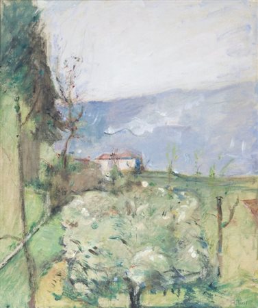ARTURO TOSI (1871-1956) Paesaggio collinare con albero fiorito (anni...