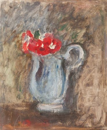ARTURO TOSI (1871-1956) Brocca con fioriolio su tavola cm 60x50firmato in...