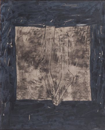 ANTONIO RECALCATI (1938-) Calze 1961acrilico su tela cm 100x80firmato, datato...