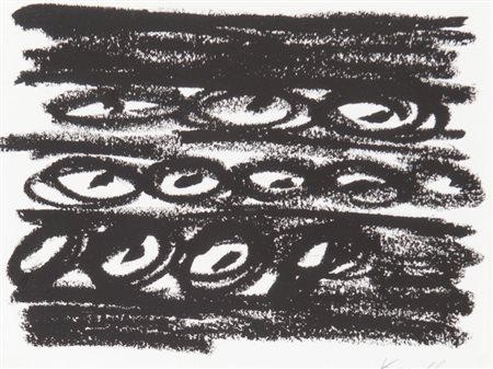 JANNIS KOUNELLIS (1936-2017) Senza titolo catrame su cartoncino in teca vetro...