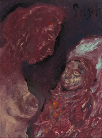 GIANNETTO FIESCHI (1921-2010) Maternità 1975olio su tela cm 40x30firmato in...