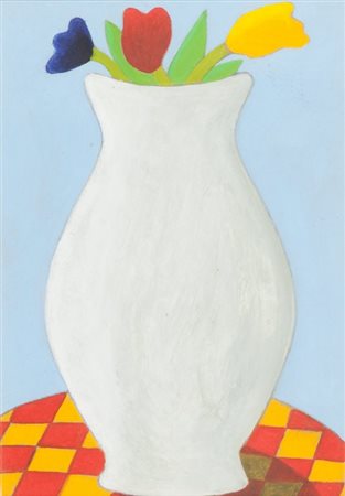 ENZO FORESE (1947-) Vaso di fiori 2001tempera su cartone cm 20x14firmato e...