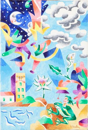 GABRIELE TUROLA (1945-) La rana e la luna 2004olio su tela cm 30x20firmato in...