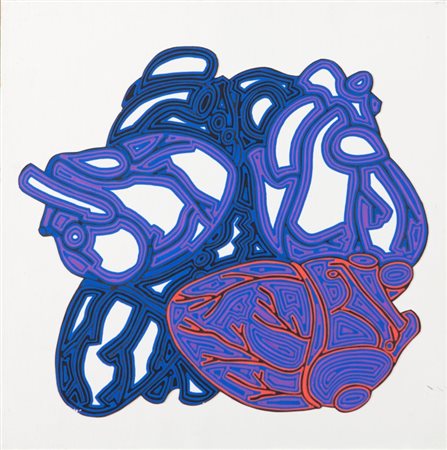 PAOLO GRASSINO (1967-) Cuori 2005tecnica mista su cartoncino applicato su...