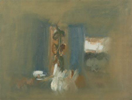 GIANCARLO CAZZANIGA (1930-2013) Interno con girasoli 1964olio su tela cm...