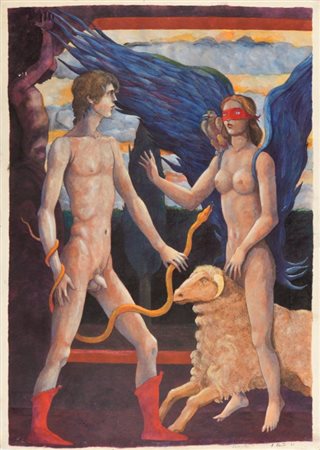 ABATE ALBERTO (1946-2012) Incontri 1983olio su cartoncino cm...