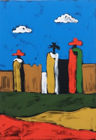 TANO FESTA (1938-1988) I guardiani del castello (anni 80)acrilico su tela cm...