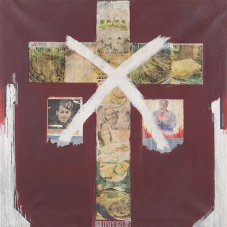 PAOLO BARATELLA (1935-2000) Senza titoloolio e collage su carta intelata cm...