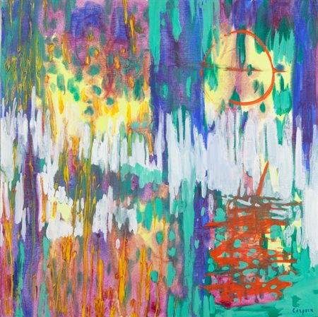 ANTONIO CORPORA (1909-2004) La giostra 1988acrilico su tela cm 100x100firmato...