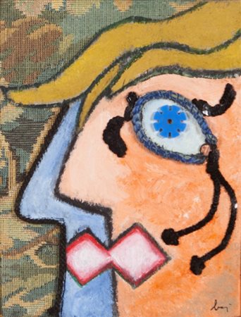 ENRICO BAJ (1924-2003) Doppio profilo 1981acrilico e collage su tavola cm...