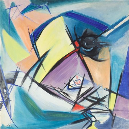 ANGELO SAVELLI (1911-1995) Arcobaleno in fondo alla collinaolio su tela cm...