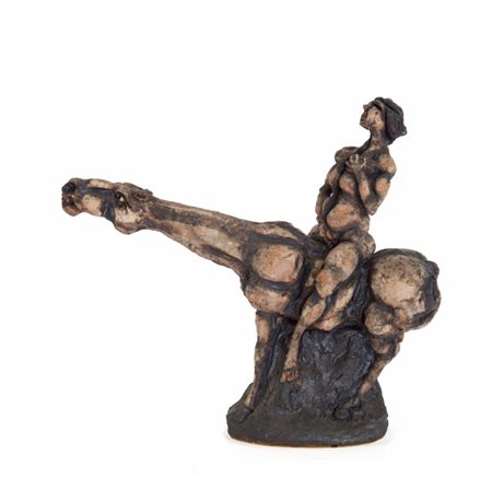 AGENORE FABBRI (1911-1998) Donna a cavallo II 1979terracotta policroma cm...